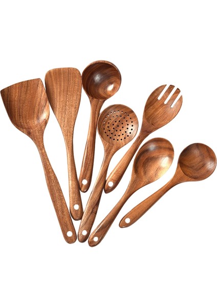 SunniMix Ahşap Mutfak Eşyaları Set Yapışmaz Tencere Teak Ahşap Çorba Mutfak Için 7 Adet (Yurt Dışından)