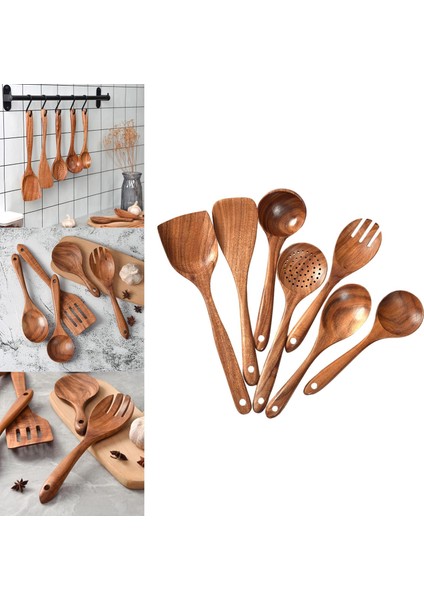 SunniMix Ahşap Mutfak Eşyaları Set Yapışmaz Tencere Teak Ahşap Çorba Mutfak Için 7 Adet (Yurt Dışından)