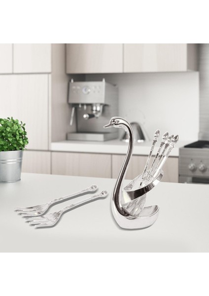 SunniMix Kuğu Baz Kaşık Çatal Tutucu Set Kahve Çay Kaşığı Kaşık Çatal Ev Silver B Için Set (Yurt Dışından) fırsatları