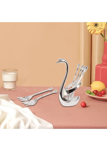 SunniMix Kuğu Baz Kaşık Çatal Tutucu Set Kahve Çay Kaşığı Kaşık Çatal Ev Silver B Için Set (Yurt Dışından) indirimleri