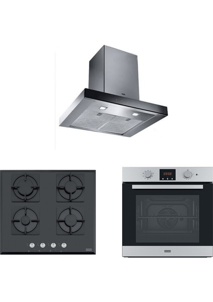 Fcr 625 Tc Bk/xs NG/600 Davlumbaz + Fhns 604 4g Bk C Ocak + Fsl 86 H Xs Fırın Ankastre Set Inox-Siyah