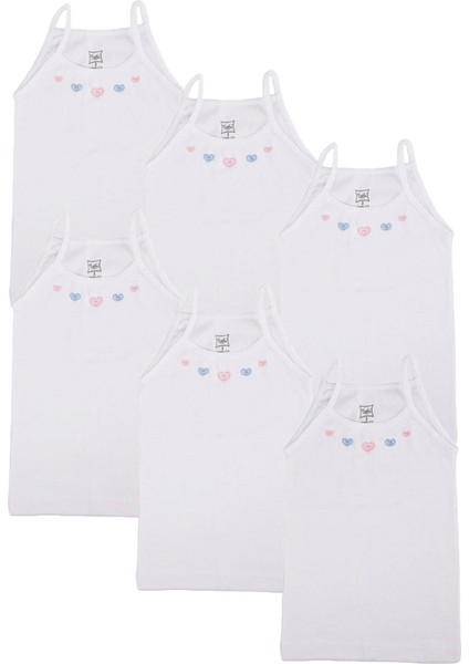 Kız Çocuk Beyaz Ip Askılı Atlet - 6'lı Paket