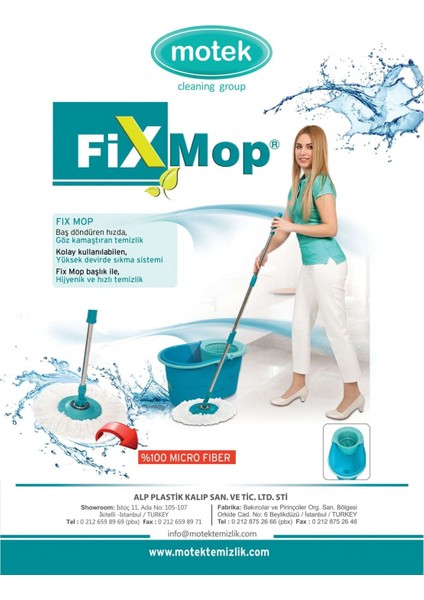 Fix Mop Set Motek Pratik Temizlik Seti Sıkma Sistemli Döner Başlıklı