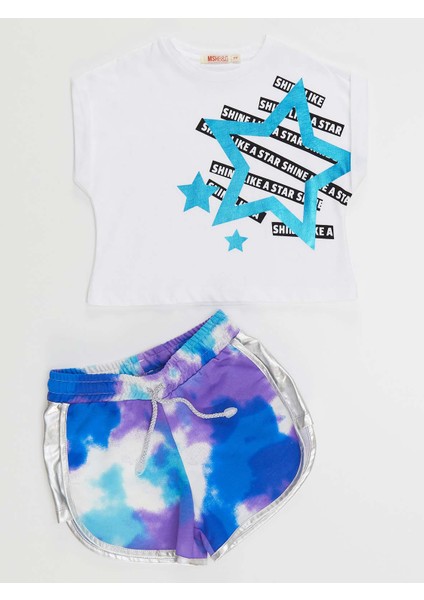 Mavi Yıldız Kız Çocuk T-shirt Şort Takım