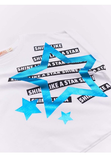 Mavi Yıldız Kız Çocuk T-shirt Şort Takım