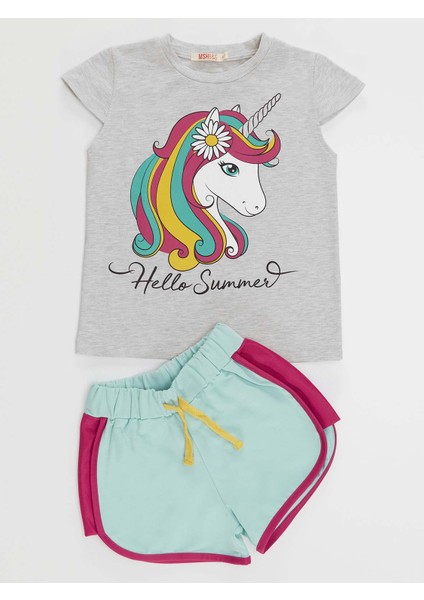 Çiçekli Unicorn Kız T-Shirt Şort Takım modelleri