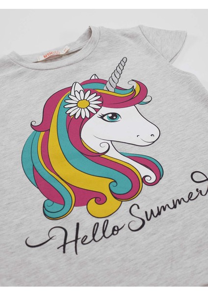Çiçekli Unicorn Kız T-Shirt Şort Takım indirimleri