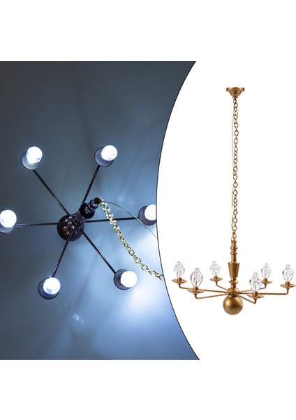 Antik 1:87 Ho Ölçekli Metal Tavan Işık Asılı Avize Model Gold 7.8 cm (Yurt Dışından)
