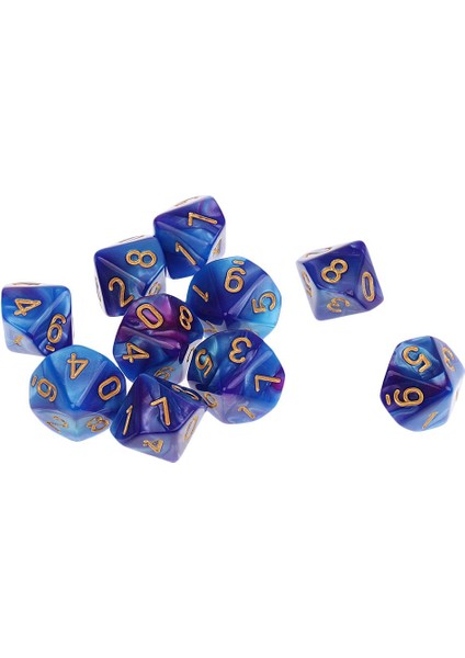 10 Adet 10 Taraflı Zar D10 Polyhedral Zar - Yeni Mavi Mavi Mor (Yurt Dışından)