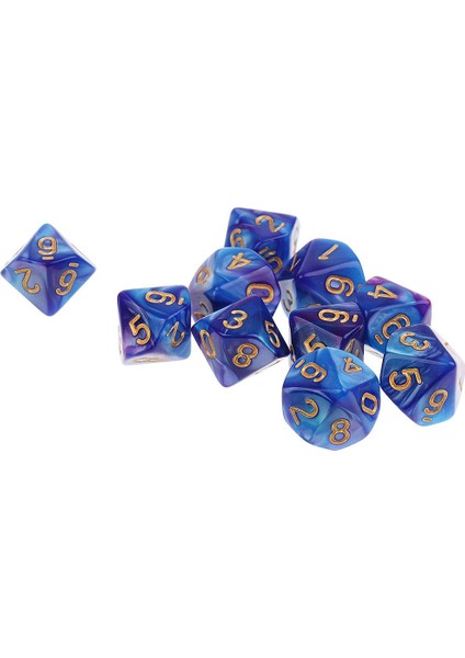 10 Adet 10 Taraflı Zar D10 Polyhedral Zar - Yeni Mavi Mavi Mor (Yurt Dışından)