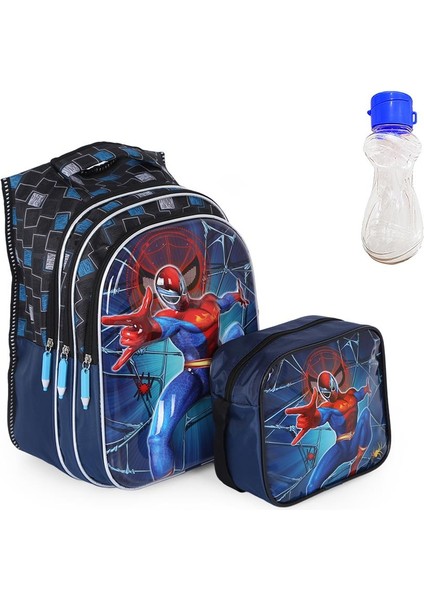 Kabartmalı Spiderman Çanta + Beslenme + Suluk - Ilkokul Çantası - Çocuk Çanta - Örümcek Adam Çanta
