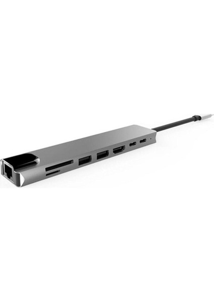 MI7A 8 In 1 Ethernet Sd USB Type C Hub Hdmı Girişli Macbook Çevirici