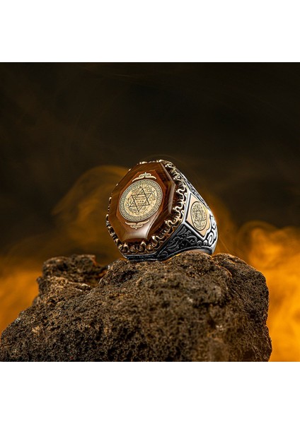 Tespih Sepetim Kehribar Taşlı Hz.süleyman Mührü Motifli Gümüş Erkek Yüzük fiyatları