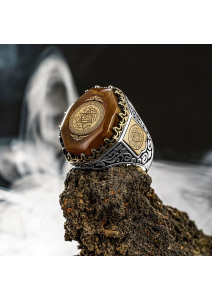 Tespih Sepetim Kehribar Taşlı Hz.süleyman Mührü Motifli Gümüş Erkek Yüzük modelleri