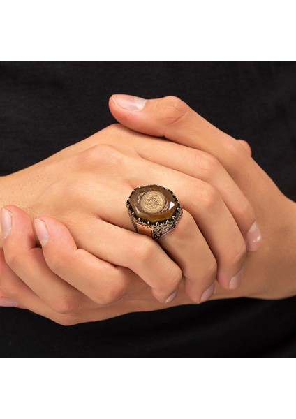 Tespih Sepetim Kehribar Taşlı Hz.süleyman Mührü Motifli Gümüş Erkek Yüzük fırsatları