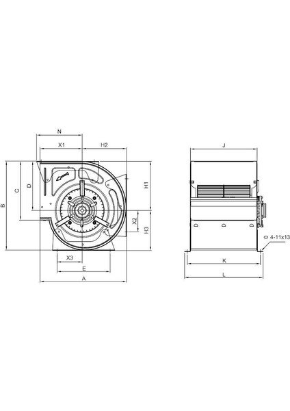 Bahçıvan Bdd 10/10 Dahili Motorlu Çift Emişli Sanayi Tipi Salyangoz Radyal Fan fiyatları