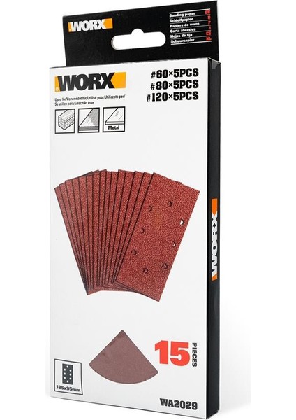 WA2029 185X95MM 60, 80, 120 Kum, 15 Adet Cırtlı Universal Zımpara Kâğıdı Seti modelleri