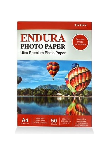 Photo Paper Inkjet A4 Glossy-Parlak 20 x 30 cm 50'li 270 Gram