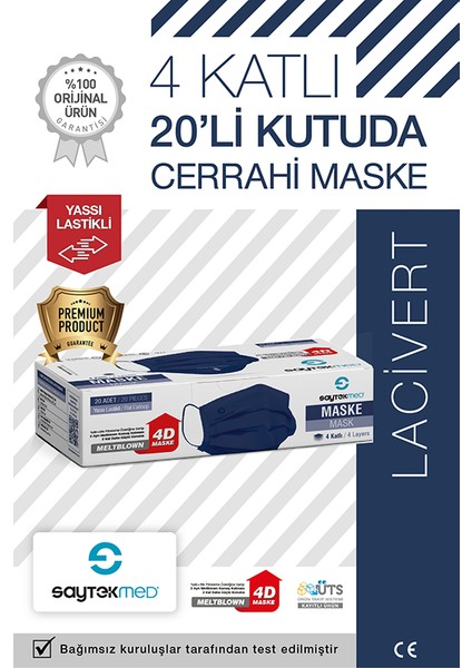 Çift Kat Meltblown / Iki Maske Gücünde 4 Katlı Lacivert Maske (20 Adet/1 Kutu)