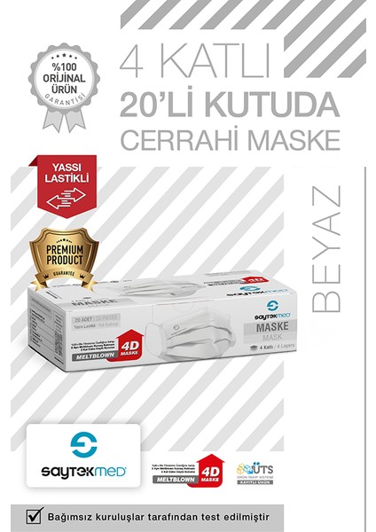 Çift Kat Meltblown / Iki Maske Gücünde 4 Katlı Beyaz Maske (20 Adet/1 Kutu)