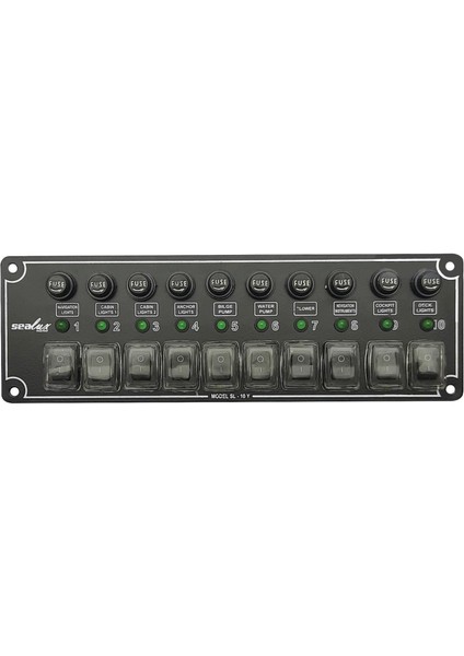 Marine 10 Anahtarlı Switch Yatay Panel 12-24v Sigorta Paneli