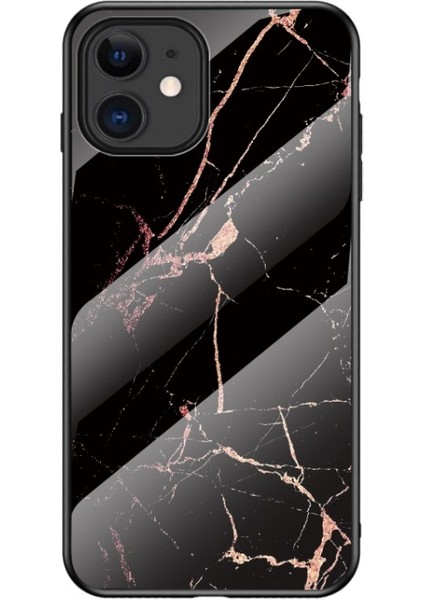 Apple iPhone 12 Mini Mermer Dokulu Temperli Cam + Pc + Tpu Telefon Kılıfı - Siyah Altın (Yurt Dışından)