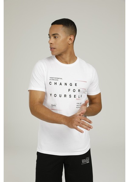 SN995 Brıan Slogan T-Shır Beyaz Erkek T-Shirt