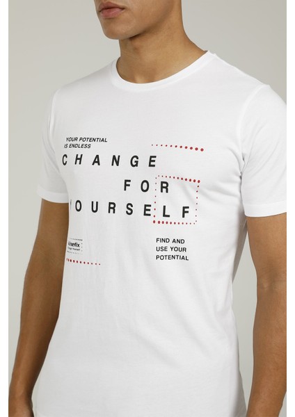 SN995 Brıan Slogan T-Shır Beyaz Erkek T-Shirt