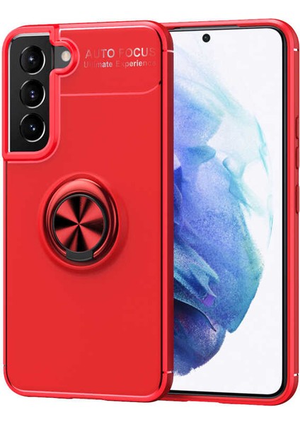 - Samsung Galaxy S22 Plus - Kılıf Yüzüklü Karbon Ravel Silikon Kapak - Kırmızı
