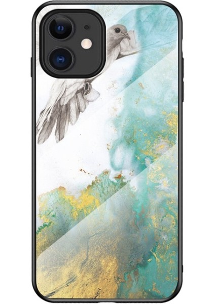 Apple iPhone 12 Mini Mermer Dokulu Temperli Cam + Pc + Tpu Telefon Kılıfı - Yeşil (Yurt Dışından)