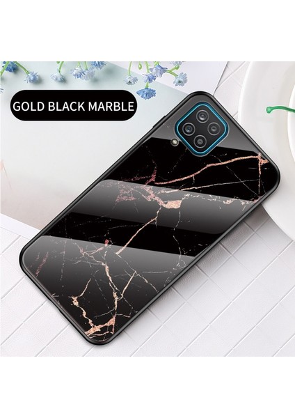 Galaxy A12 Için Mermer Desen Temperli Cam Cep Telefonu Kılıfı - Siyah Altın (Yurt Dışından) fiyatları