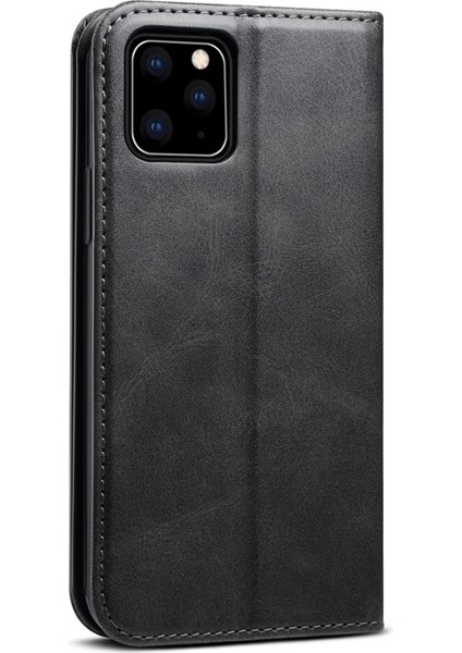 Sutenı Apple iPhone 11 Pro Max Için Çizilmeye Dayanıklı Manyetik Cüzdan Tasarımlı Standlı Deri Kılıf - Siyah (Yurt Dışından)