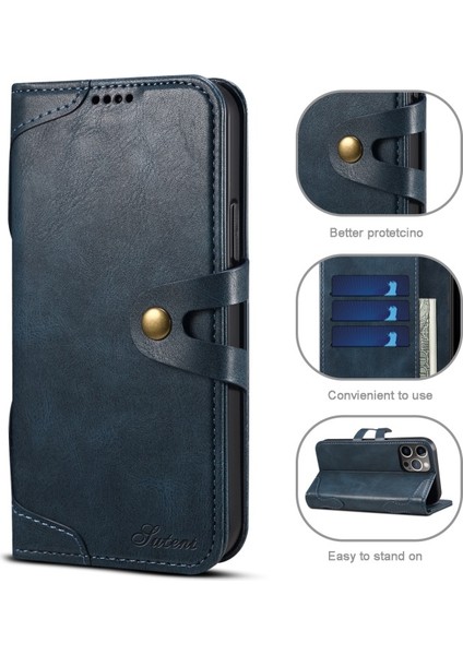 Sutenı Apple iPhone 12 Için 234 Serisi Tpu + Pu Deri Standlı Telefon Kılıfı - Mavi (Yurt Dışından)