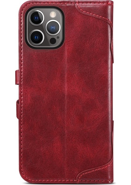 Sutenı Apple iPhone 13 Pro Max Için 234 Serisi Tpu + Pu Deri Standlı Telefon Kılıfı - Kırmızı (Yurt Dışından)