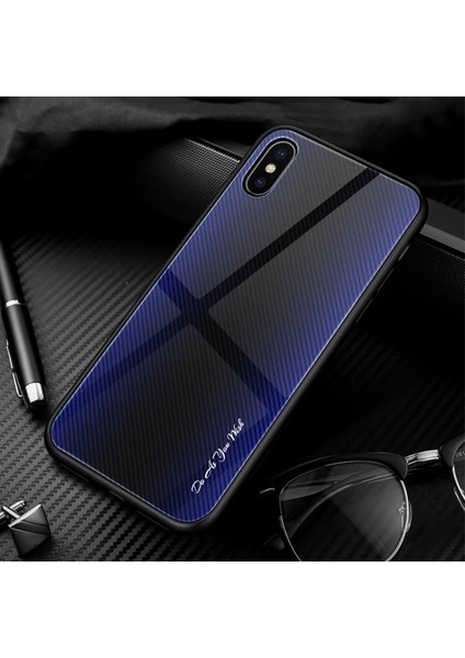 Apple iPhone Xs Için Gradyan Desenli Temperli Cam + Yumuşak Tpu Telefon Kılıfı - Koyu Mavi/siyah (Yurt Dışından)