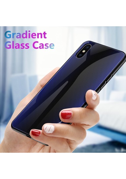 Apple iPhone Xs Için Gradyan Desenli Temperli Cam + Yumuşak Tpu Telefon Kılıfı - Koyu Mavi/siyah (Yurt Dışından) modelleri