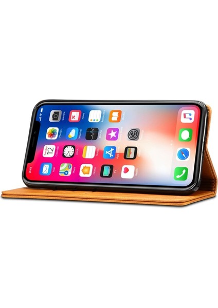 Sutenı Apple iPhone Xr Için Çizilmeye Dayanıklı Manyetik Cüzdan Tasarımlı Standlı Deri Kılıf - Haki (Yurt Dışından)