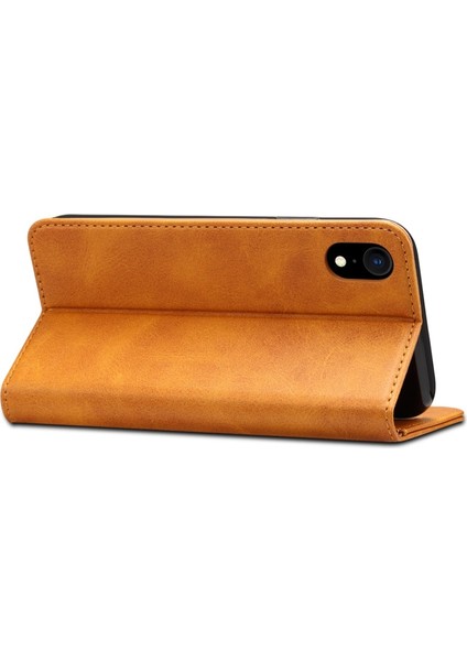 Sutenı Apple iPhone Xr Için Çizilmeye Dayanıklı Manyetik Cüzdan Tasarımlı Standlı Deri Kılıf - Haki (Yurt Dışından)