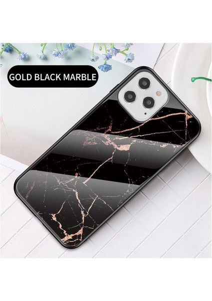 Apple iPhone 12 Pro / 12 Mermer Doku Temperli Cam + Pc + Tpu Telefon Kılıfı - Siyah Altın (Yurt Dışından) fiyatları