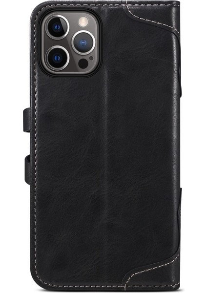 Sutenı Apple iPhone 13 Pro Için 234 Serisi Tpu + Pu Deri Standlı Telefon Kılıfı - Siyah (Yurt Dışından)