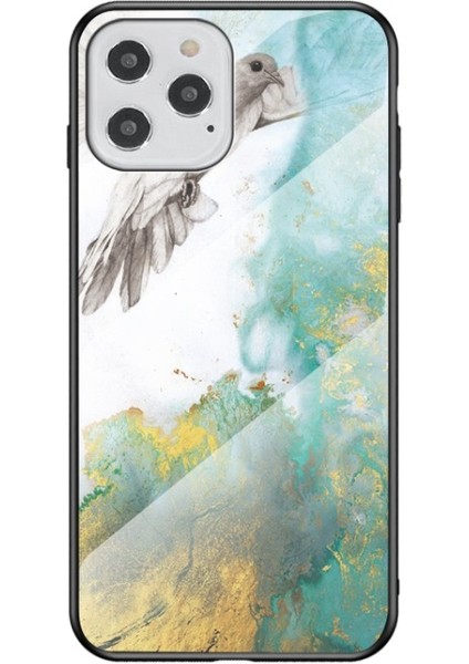 Apple iPhone 12 Pro / 12 Mermer Doku Temperli Cam + Pc + Tpu Telefon Kılıfı - Yeşil (Yurt Dışından)