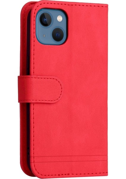 Apple iPhone 13 Mini Için Ağaç Desenli Metal Tokalı Standlı Pu Deri Telefon Kılıfı - Kırmızı (Yurt Dışından) indirimleri