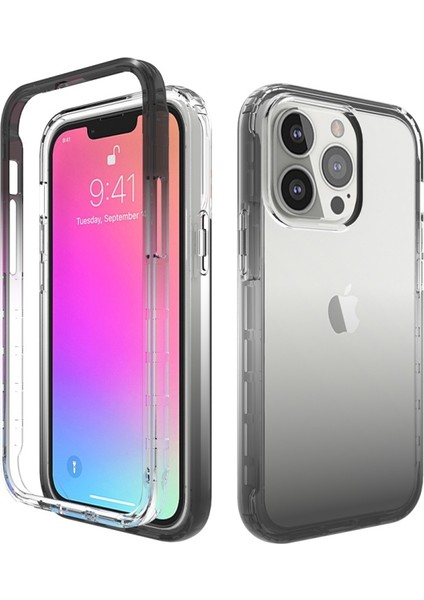 Apple iPhone 13 Pro Için Darbeye Dayanıklı Gradyan Desenli Tpu + Pc Telefon Kılıfı - Siyah (Yurt Dışından)