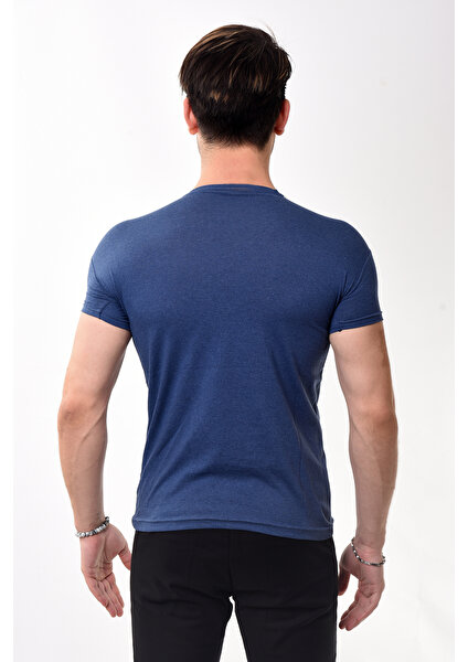 V Yaka Basic Slim Fit Erkek Tişört T-Shirt Lacivert