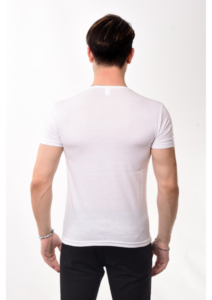 V Yaka Basic Slim Fit Erkek Tişört T-Shirt Beyaz indirimleri