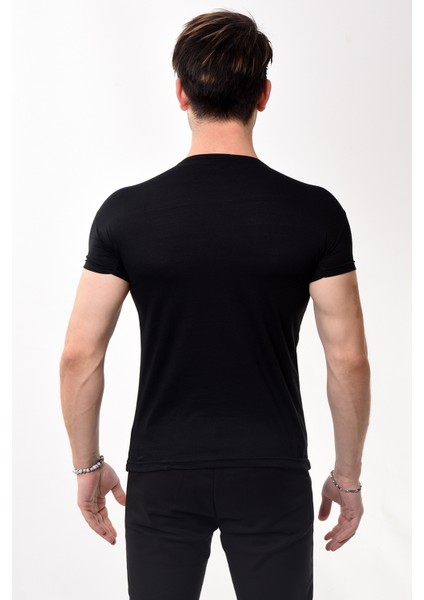 V Yaka Basic Slim Fit Erkek Tişört T-Shirt Siyah fırsatları