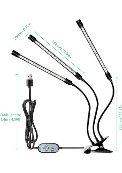 Usbli 3 Başlı Tam Spektrum Bitki Büyütmek Için Gün Işığı - Gün Işığı (Yurt Dışından)
