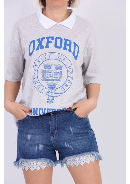 Gömlek Yaka Oxford T-Shirt Gri