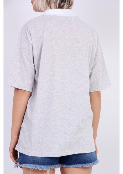 Gömlek Yaka Oxford T-Shirt Gri modelleri