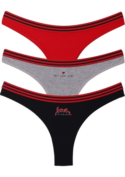 Kadın Brazilian Lacivert Kırmızı Grimelanj Pamuklu Likralı Külot 3'lü Paket 39150-3